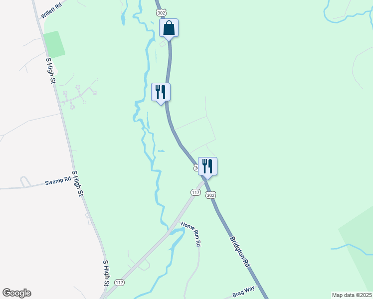 map of restaurants, bars, coffee shops, grocery stores, and more near 293 Portland Road in Bridgton