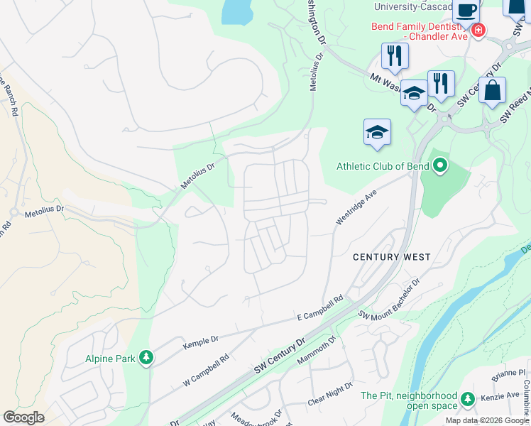 map of restaurants, bars, coffee shops, grocery stores, and more near 19464 Blue Lake Loop in Bend