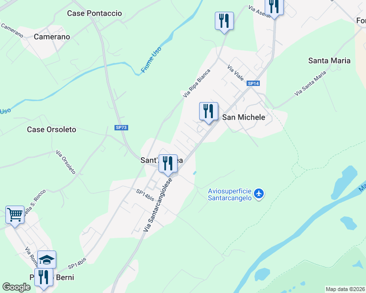 map of restaurants, bars, coffee shops, grocery stores, and more near 6 Via delle Ginestre in Sant'Andrea