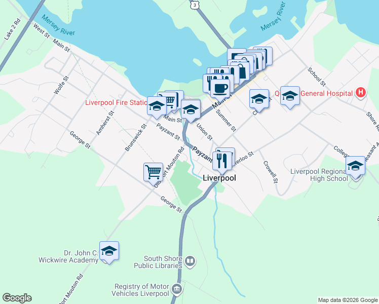 map of restaurants, bars, coffee shops, grocery stores, and more near 69 Old Port Mouton Road in Hunts Point