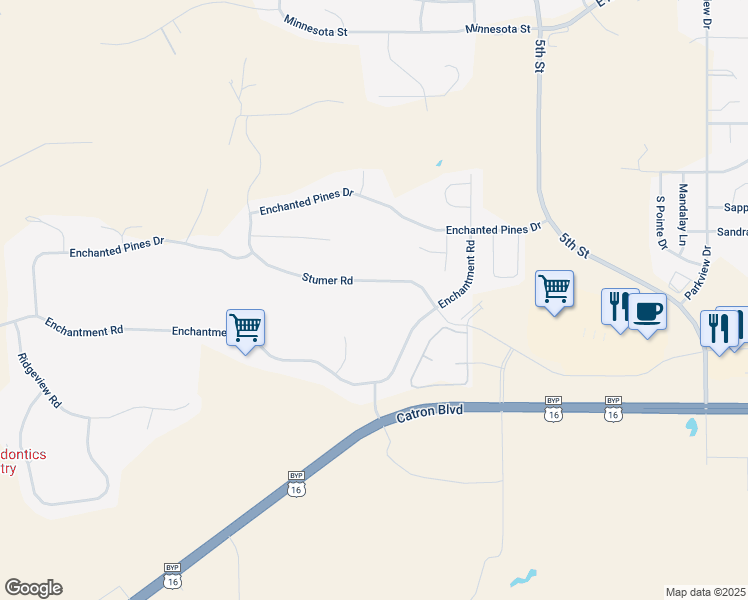 map of restaurants, bars, coffee shops, grocery stores, and more near 308 Enchantment Road in Rapid City