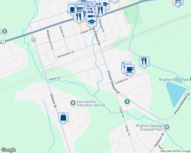 map of restaurants, bars, coffee shops, grocery stores, and more near 98 Division Street South in Brighton