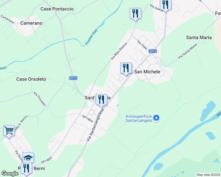 map of restaurants, bars, coffee shops, grocery stores, and more near 6 Via delle Ginestre in Sant'Andrea