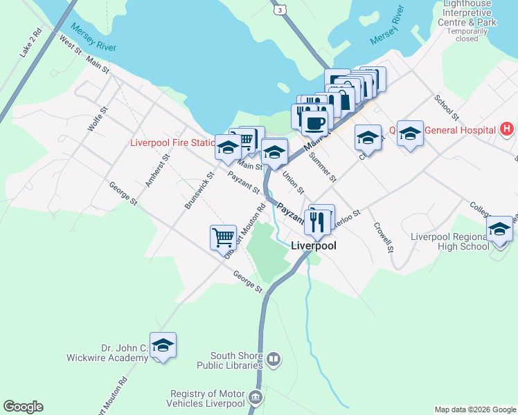 map of restaurants, bars, coffee shops, grocery stores, and more near 54 Old Port Mouton Road in Liverpool