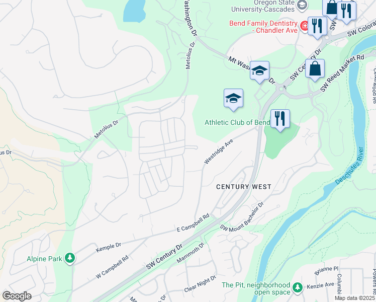 map of restaurants, bars, coffee shops, grocery stores, and more near 19581 Tokatee Lake Court in Bend