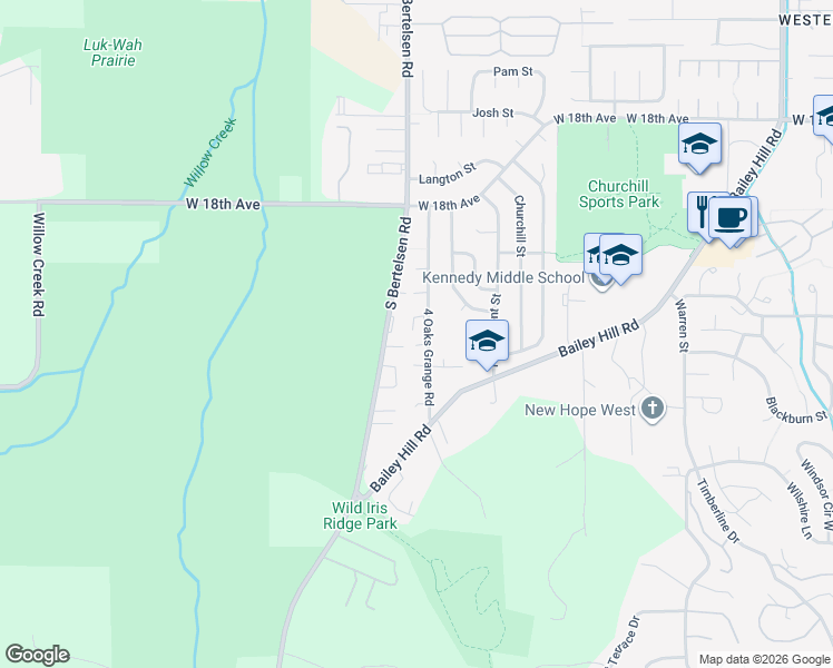 map of restaurants, bars, coffee shops, grocery stores, and more near 2140 4 Oaks Grange Road in Eugene