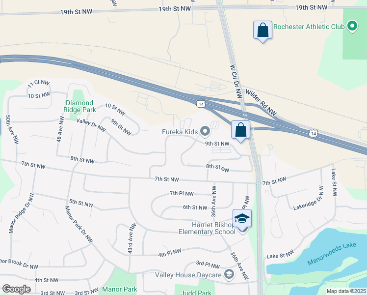 map of restaurants, bars, coffee shops, grocery stores, and more near in Rochester