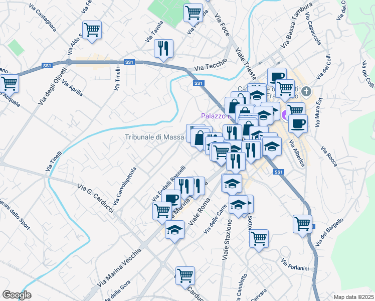 map of restaurants, bars, coffee shops, grocery stores, and more near 2 Via Cesare Beccaria in Massa