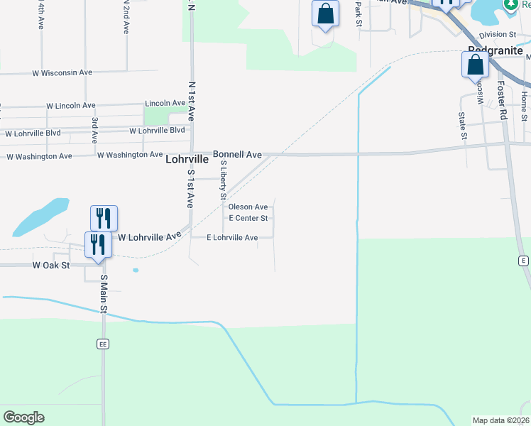 map of restaurants, bars, coffee shops, grocery stores, and more near 274 East Center Street in Redgranite