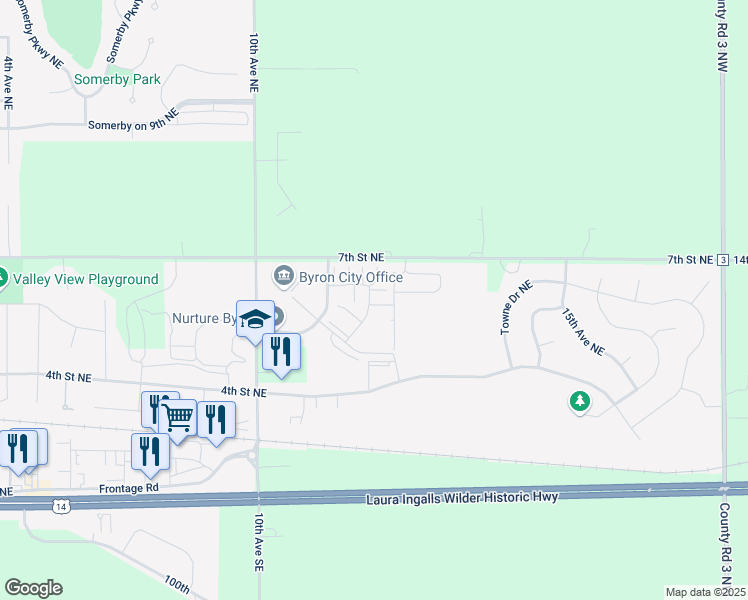 map of restaurants, bars, coffee shops, grocery stores, and more near 692 Stone Haven Drive Northeast in Byron