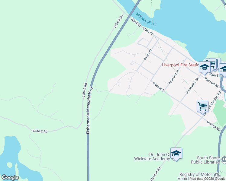 map of restaurants, bars, coffee shops, grocery stores, and more near 53 Town Lake Road in Liverpool