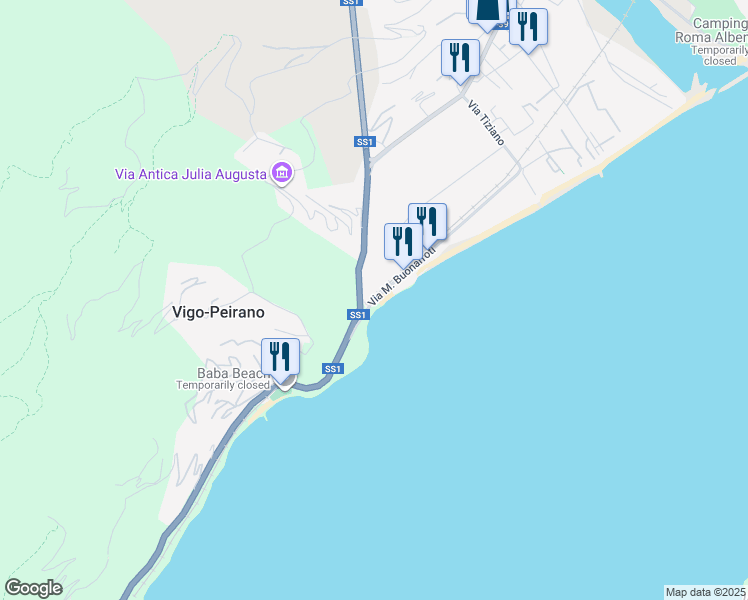 map of restaurants, bars, coffee shops, grocery stores, and more near Strada Statale 1 Aurelia in Province of Savona