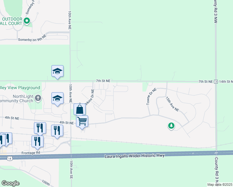 map of restaurants, bars, coffee shops, grocery stores, and more near 1202 Sundance Ct NE in Byron
