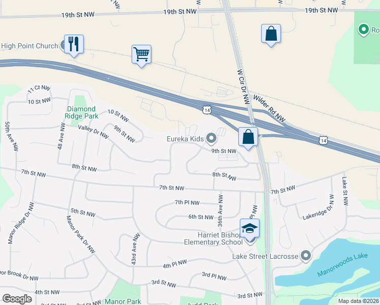 map of restaurants, bars, coffee shops, grocery stores, and more near in Rochester