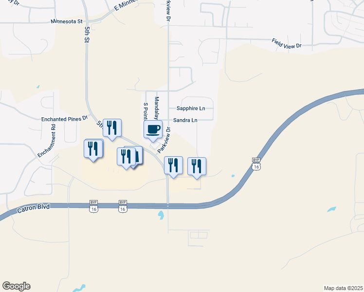 map of restaurants, bars, coffee shops, grocery stores, and more near 5053 Shelby Avenue in Rapid City