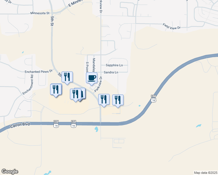 map of restaurants, bars, coffee shops, grocery stores, and more near 333 Sandra Lane in Rapid City