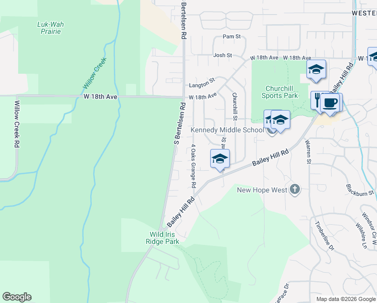 map of restaurants, bars, coffee shops, grocery stores, and more near 2210 4 Oaks Grange Road in Eugene