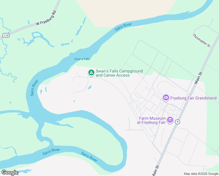 map of restaurants, bars, coffee shops, grocery stores, and more near 189 Swans Falls Road in Fryeburg