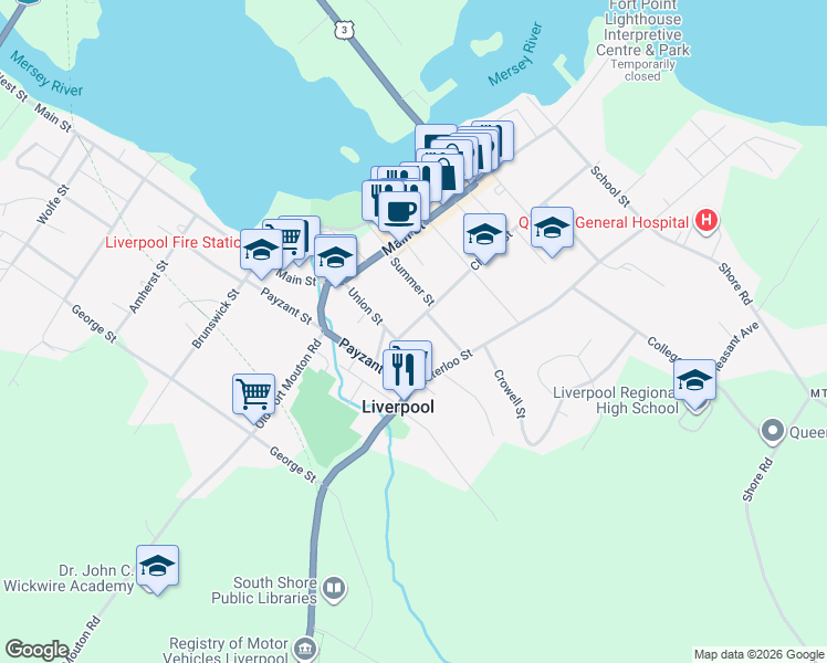 map of restaurants, bars, coffee shops, grocery stores, and more near 279 Church Street in Liverpool