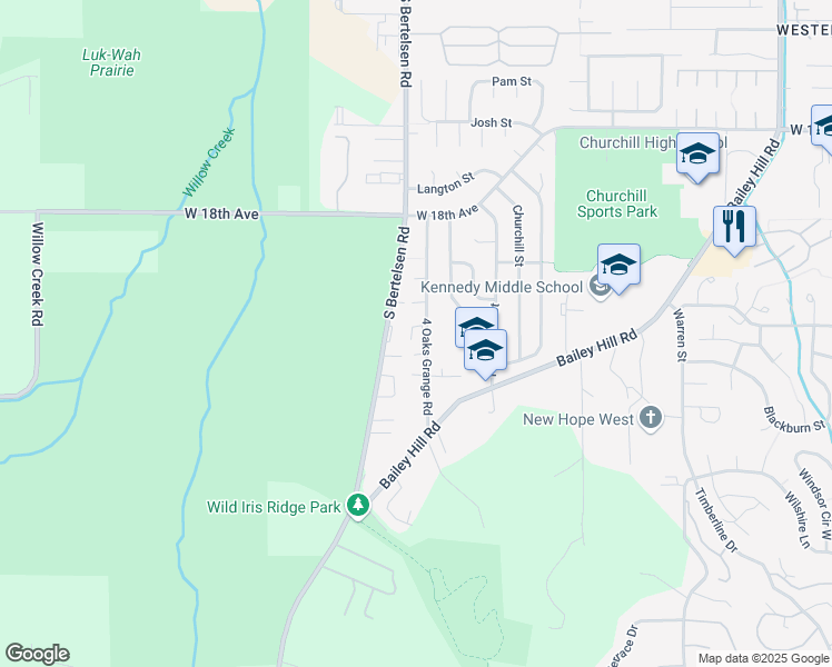 map of restaurants, bars, coffee shops, grocery stores, and more near 2210 4 Oaks Grange Road in Eugene