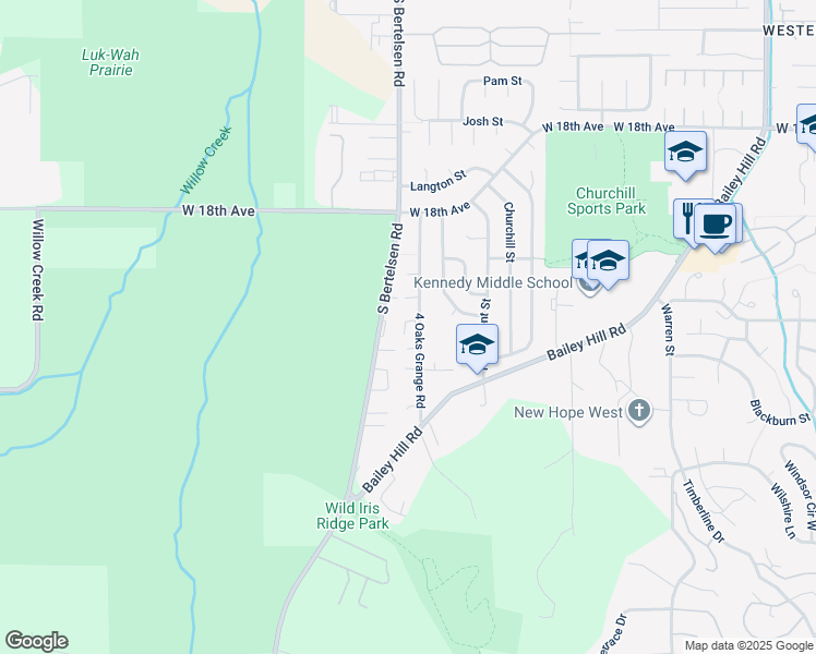 map of restaurants, bars, coffee shops, grocery stores, and more near 2140 4 Oaks Grange Road in Eugene