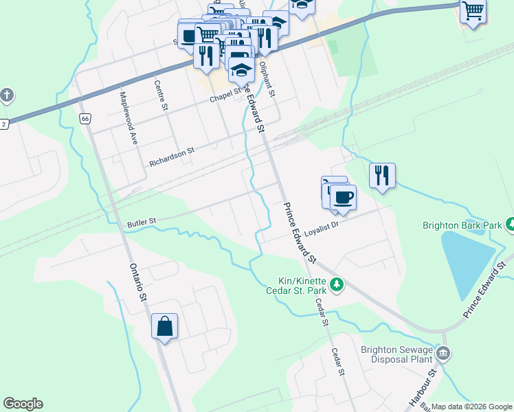 map of restaurants, bars, coffee shops, grocery stores, and more near 95 Division Street South in Brighton