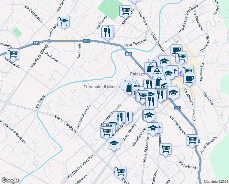 map of restaurants, bars, coffee shops, grocery stores, and more near 7 Via Cervolapittola in Massa