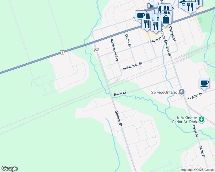 map of restaurants, bars, coffee shops, grocery stores, and more near 2 Ontario Street in Brighton