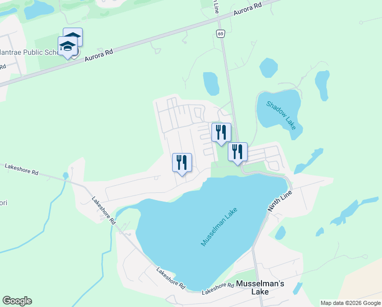 map of restaurants, bars, coffee shops, grocery stores, and more near 29 Elmvale Boulevard in Whitchurch-Stouffville