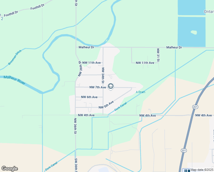 map of restaurants, bars, coffee shops, grocery stores, and more near 3359 Northwest 7th Avenue in Ontario