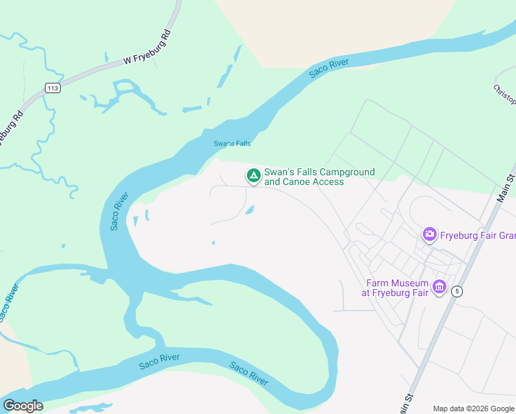 map of restaurants, bars, coffee shops, grocery stores, and more near 189 Swans Falls Road in Fryeburg