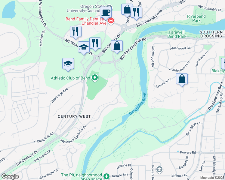 map of restaurants, bars, coffee shops, grocery stores, and more near 19795 Village Office Court in Bend