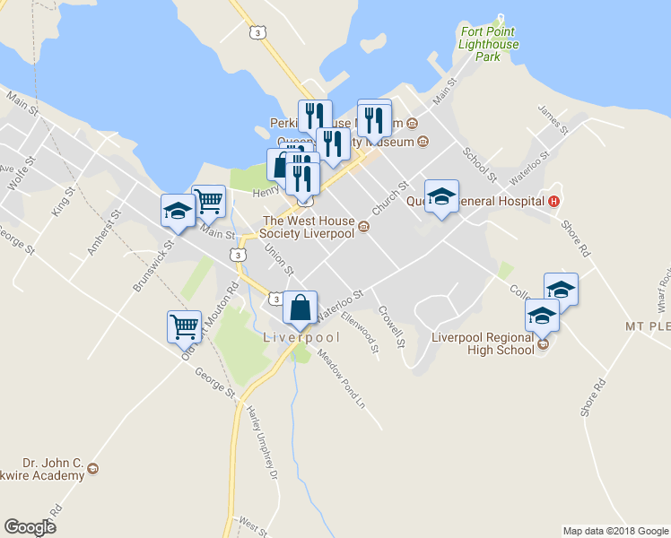 map of restaurants, bars, coffee shops, grocery stores, and more near 11 Zwicker Avenue in Liverpool