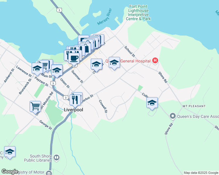 map of restaurants, bars, coffee shops, grocery stores, and more near 235 Waterloo Street in Liverpool