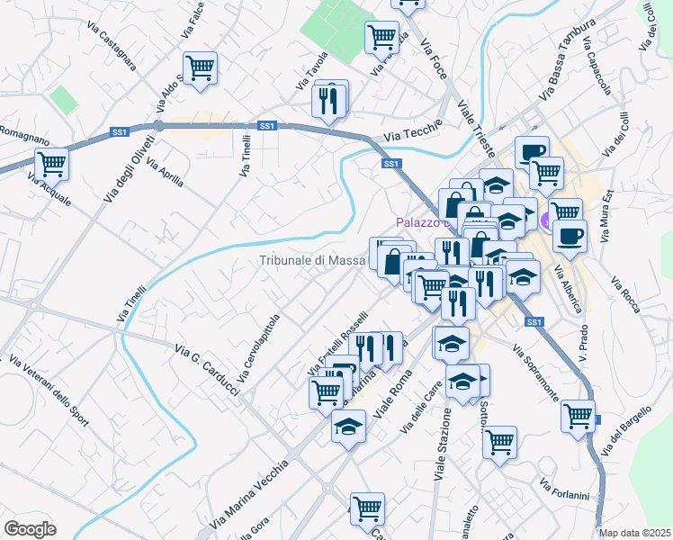 map of restaurants, bars, coffee shops, grocery stores, and more near 7 Via Cervolapittola in Massa