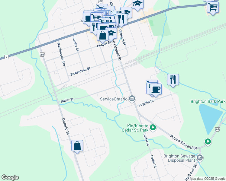 map of restaurants, bars, coffee shops, grocery stores, and more near 90 Division Street South in Brighton