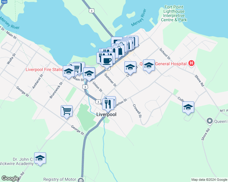 map of restaurants, bars, coffee shops, grocery stores, and more near 265 Church Street in Liverpool