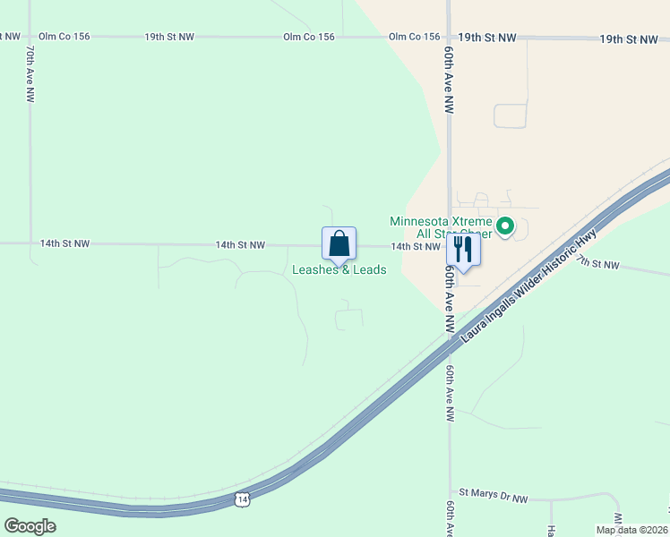 map of restaurants, bars, coffee shops, grocery stores, and more near 6228 14th Street Northwest in Byron