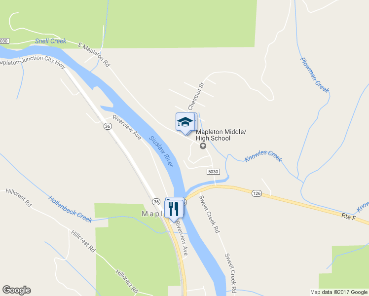 map of restaurants, bars, coffee shops, grocery stores, and more near 10877 East Mapleton Road in Mapleton