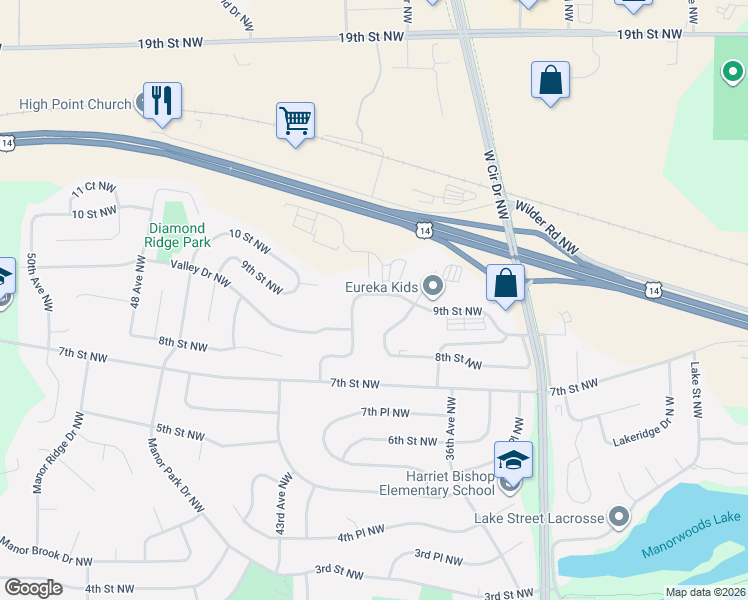 map of restaurants, bars, coffee shops, grocery stores, and more near in Rochester