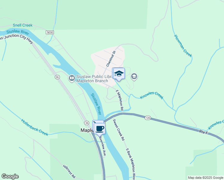 map of restaurants, bars, coffee shops, grocery stores, and more near 10863 E Mapleton Rd in Mapleton