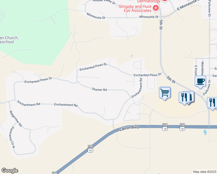 map of restaurants, bars, coffee shops, grocery stores, and more near 414 Stumer Road in Rapid City