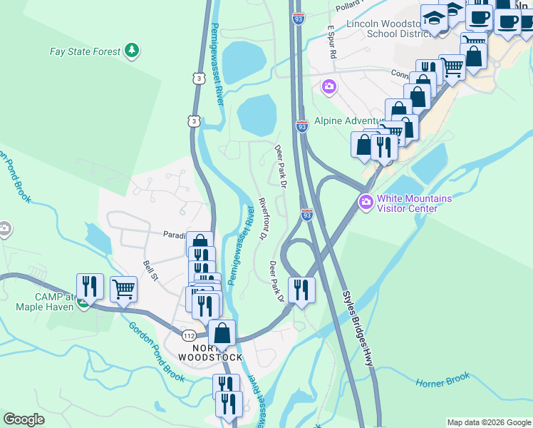 map of restaurants, bars, coffee shops, grocery stores, and more near 170 Riverfront Dr in Woodstock