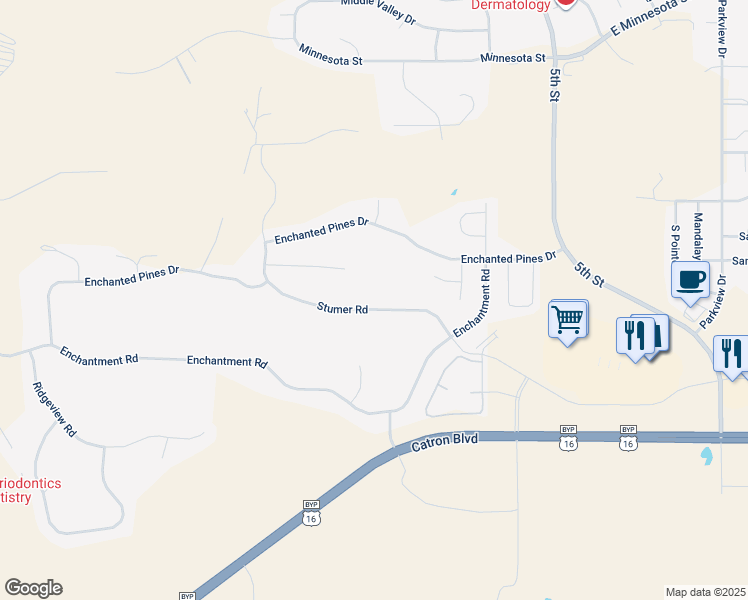 map of restaurants, bars, coffee shops, grocery stores, and more near 414 Stumer Road in Rapid City