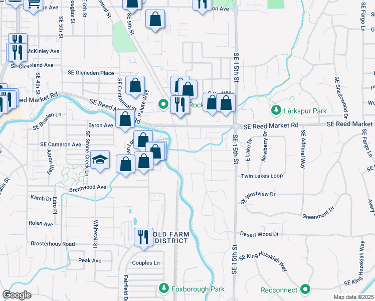 map of restaurants, bars, coffee shops, grocery stores, and more near 20685 Southeast Reed Market Road in Bend