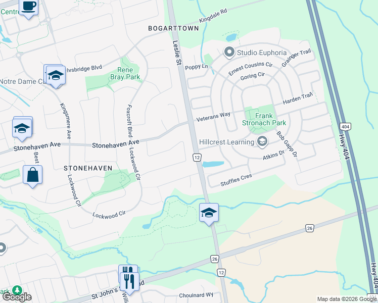 map of restaurants, bars, coffee shops, grocery stores, and more near 1106 Secretariate Road in Newmarket