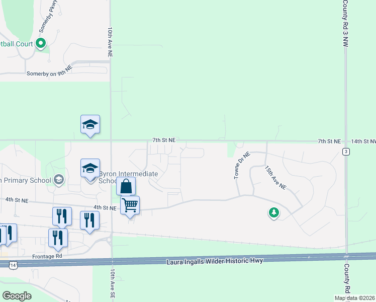 map of restaurants, bars, coffee shops, grocery stores, and more near 1269 Sundance Court Northeast in Byron
