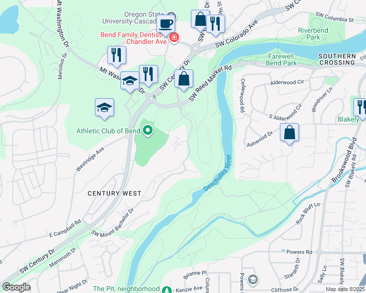 map of restaurants, bars, coffee shops, grocery stores, and more near 19795 Village Office Court in Bend