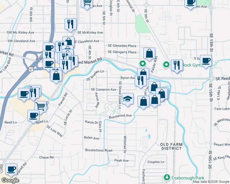map of restaurants, bars, coffee shops, grocery stores, and more near 20518 Southeast Stanford Place in Bend