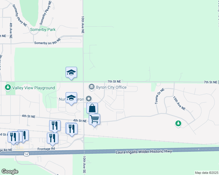 map of restaurants, bars, coffee shops, grocery stores, and more near 692 Stone Haven Drive Northeast in Byron